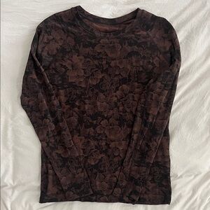 Women’s Workout Fitted Spandex Floral Long Sleeve Top - Brown
